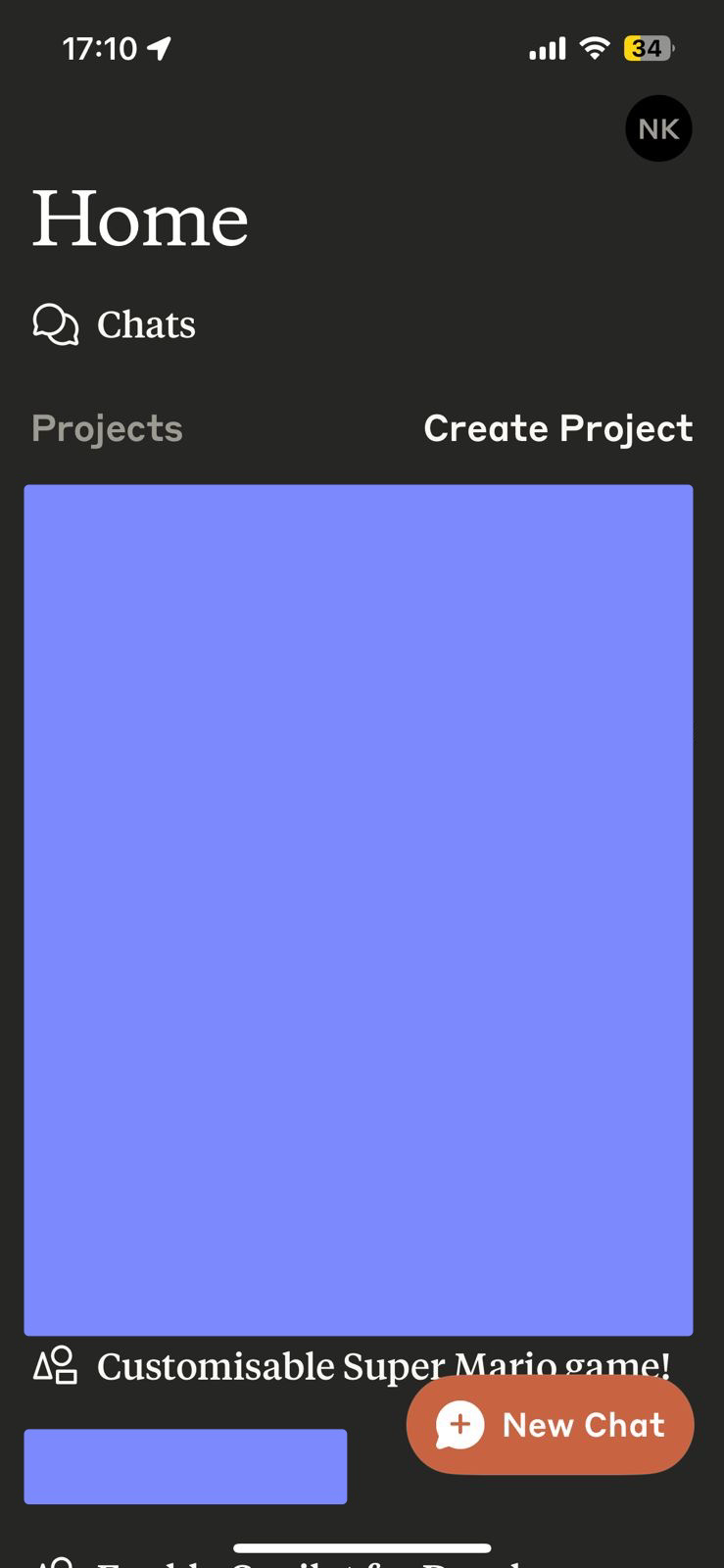 Current home page showing only Projects section