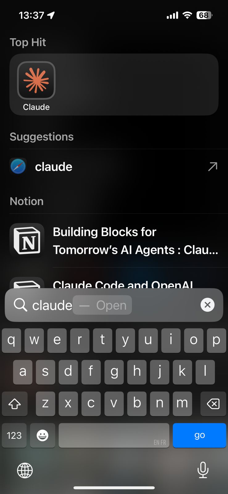 Current Spotlight search showing basic search functionality