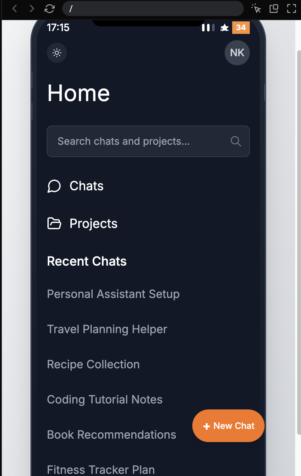 Improved home page with search, recent chats, and organized sections for Chats and Projects