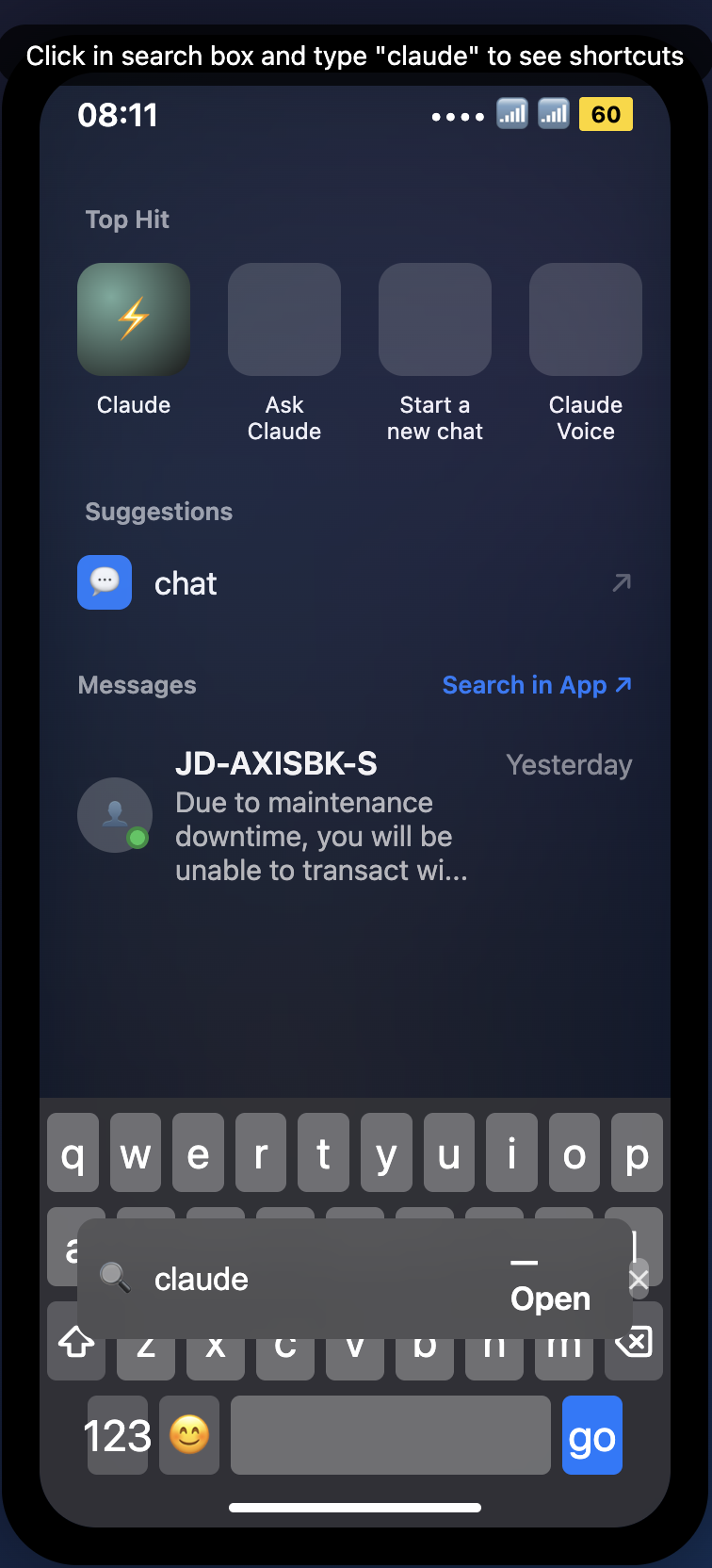 Improved Spotlight search with shortcuts for Ask Claude and Start New Chat