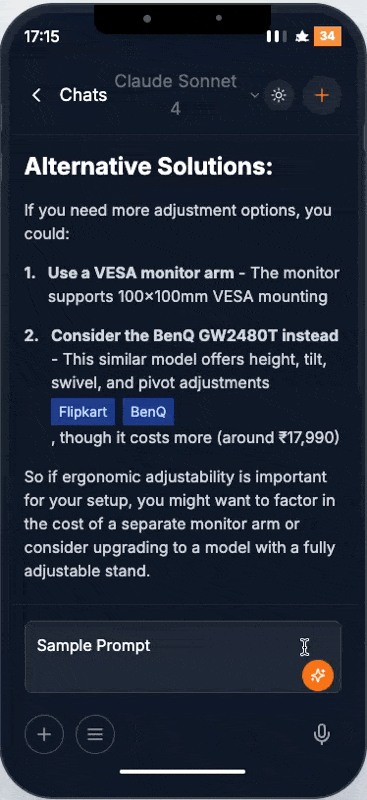 Prompt enhancer feature showing how user input is enhanced for better results